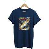 Balıkçılık Avcılık Olta ile Balık Tutmak Sazlık Alabalık Levrek Baskılı Pamuk Regular Fit T-Shirt - Lacivert - XL