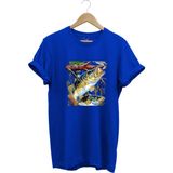 Balıkçılık Avcılık Olta ile Balık Tutmak Sazlık Alabalık Levrek Baskılı Pamuk Regular Fit T-Shirt - Saks Mavi - 2XL