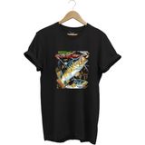 Balıkçılık Avcılık Olta ile Balık Tutmak Sazlık Alabalık Levrek Baskılı Pamuk Regular Fit T-Shirt - Siyah - XL