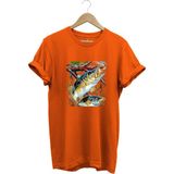 Balıkçılık Avcılık Olta ile Balık Tutmak Sazlık Alabalık Levrek Baskılı Pamuk Regular Fit T-Shirt - Turuncu - 3XL