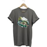 Balıkçılık Levrek Balığı ve Teknede Olta Ile Balık Tutmak %100 Pamuk Regular Fit T-Shirt - 3XL - Gri