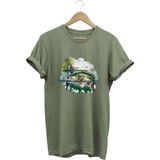 Balıkçılık Levrek Balığı ve Teknede Olta Ile Balık Tutmak %100 Pamuk Regular Fit T-Shirt - 3XL - Haki