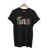 Balıkçılık Wekeend Hooker Yazı Baskılı Balık ve Olta Takımı Desenli %100 Pamuk Regular Fit T-Shirt - Siyah