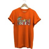 Balıkçılık Wekeend Hooker Yazı Baskılı Balık ve Olta Takımı Desenli %100 Pamuk Regular Fit T-Shirt - Turuncu