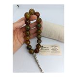 BalıkHediyelik İRİ KESİM DOĞALTAŞ TESPİH/ YEŞİL DAMARLI AKİK TAŞI ŞAK ŞAK TESPİH 16 mm-1032