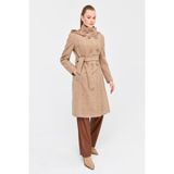 Balıksırtı Dokulu Yün Kaban Camel - Kahverengi - 46