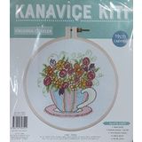 balım örgü evi Kanaviçe Kit Fincanda Çiçekler 19 cm Pembe Kasnak