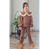 BALKABAĞI Vintage Yakalı Kahverengi Ftilli 2li Kız Çocuk Takım (2-9yaş)