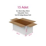 Balkan 15 Adet Boş Karton Beyaz Taşıma Kutusu Boş Koli 39x30x19cm B Dalga Tek Oluk