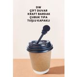 Balkan 8 Oz 15 Adet Kraft Karton Kapaklı Çubuklu Kaşık Sıcak İçecek Bardağı (Çay ve Kahve) Çift Duvarlı
