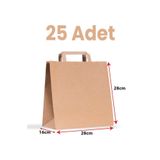 Balkan Kraft Düz Saplı Karton Kağıt Alışveriş Çantası 25 Adet - 28x16x28cm (ALIŞVERİŞ, HEDİYELİK)