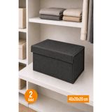 Balkan Room 2 Adet Antrasit Kapaklı Dolap İçi Düzenleyici, Katlanabilir Kıyafet Saklama Kutusu, Raf Düzenleyici Organizer Large 40x20x20cm