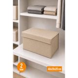 Balkan Room 2 Adet Bej Kapaklı Dolap İçi Düzenleyici, Katlanabilir Kıyafet Saklama Kutusu, Raf Düzenleyici Organizer Large 40x20x20cm