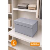 Balkan Room 2 Adet Gri Kapaklı Dolap İçi Düzenleyici, Katlanabilir Kıyafet Saklama Kutusu, Raf Düzenleyici Organizer Large 40x20x20cm