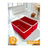 Balkan Room 2'li Kırmızı Çekmece İçi Düzenleyici Organizer Set - Çok Amaçlı Dolap İçi Kutu Seti ( 28*13*13cm )