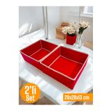 Balkan Room 2'li Kırmızı Çekmece İçi Düzenleyici Organizer Set - Çok Amaçlı Dolap İçi Kutu Seti ( 28*28*13cm )