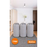 Balkan Room 3 Adet Gri Büzgülü Hurç XLarge 86x62 cm - Taşınma Çantası - Yorgan Yastık Çamaşır Saklama Torbası