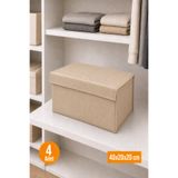 Balkan Room 4 Adet Bej Kapaklı Dolap İçi Düzenleyici, Katlanabilir Kıyafet Saklama Kutusu, Raf Düzenleyici Organizer Large 40x20x20cm