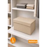 Balkan Room Bej Kapaklı Dolap İçi Düzenleyici, Katlanabilir Kıyafet Saklama Kutusu, Raf Düzenleyici Organizer Large 40x20x20cm
