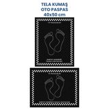 Balkan Tela Kumaş Suya Dayanıklı 40x50cm Ayak İzi Dikey ve Yatay Takım 50+50 Adet Oto Paspas Siyah Gümüş Rengi Baskı (kağıt değil)