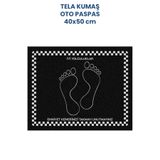Balkan Tela Kumaş Suya Dayanıklı 40x50cm Ayak İzi Yatay 50Adet Oto Paspas Siyah Gümüş Rengi Baskı (kağıt değil)