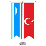 Balkarya Devleti Bayrağı ve Türkiye - Kırlangıç - Saten T direk 2li Masa Bayrağı