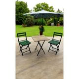 Balkon Bahçe Mutfak 3'lü Bistro Set Katlanır Masa Sandalye 60x60 Yeşil