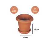 Balkon Saksı Bahçe Saksısı Büyük Boy Yuvarlak Saksı ve Altlığı 25 Litre 3 Adet 34x42 Kahverengi