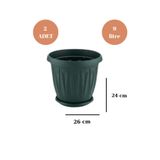 Balkon Saksı Bahçe Saksısı Büyük Boy Yuvarlak Saksı ve Altlığı 9 Litre 2 Adet 26x24 Yeşil Yeşil