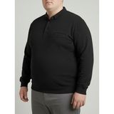 Balkonda Erkek Sweatshirt Kazak Polo Yaka Düğmeli Selanik Dokuma Battal Boy Büyük Beden - Siyah - 3XL