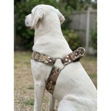 Balkonda Köpek Göğüs Tasması Büyük & Dev Irk Ayarlamalı 4 cm Genişlik Kolon Kordon Taba & Haki & Krem - Kamuflaj - XL - Taba - Haki - Krem