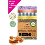 Balmumlu Doğal Gıda Saklama Bezi 5 Parça Balmumu Bez Beeswax Food Wraps (Balmumu Bezi)