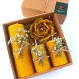 Balmumu Mum Dekoratif Hediye Kutusu 4 Lü Set Doğal Petek Beeswax Candle Açmış Gül (Yeşil Krem