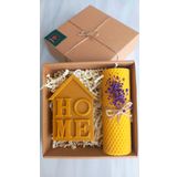 Balmumu Mum Doğal Petek Ev Dekorasyon, Home Yazılı Hediyelik Mum Seti Besswax Candle
