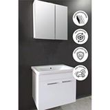 Balneom Banyo Defne 65 cm Banyo Dolabı+Aynalı Dolaplı Üst Dolap+Lavabo - Beyaz