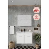 Balneom Banyo Defne 80cm %100 Mdf Banyo Dolabı Aynalı Dolaplı Üst Dolap Lavabo - Beyaz