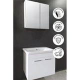 Balneom Banyo Defne 80Cm Demonte Banyo Dolabı Aynalı Dolaplı Üst Dolap Lavabo