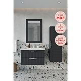 Balneom Banyo Erguvan Demonte 80 Cm Antrasit Lavabolu Banyo Dolabı Aynalı Üst Dolap Ve Boy Dolabı Çok Renkli