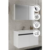 BALNEOM Banyo Idil 65 Cm %100 Mdf Beyaz Lavabolu Banyo Dolabı Aynalı Dolaplı Üst Dolap Alt Dolap Lavabo