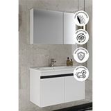 Balneom Banyo Idil 80 cm Beyaz Banyo Dolabı+Aynalı Dolaplı Üst Dolap+Lavabo