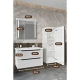 Balneom Banyo Kadife Beyaz Parlak High Gloss Demonte 80 Cm Banyo Dolabı Ledli Aynalı Üst Dolap Ve Boy Dolabı