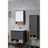 Balneom Banyo Karanfil 80 cm Antrasit Banyo Dolabı+Ayna+Lavabo+Boy Dolabı