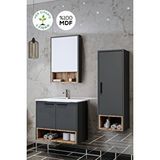 Balneom Banyo Karanfil Demonte 65 Cm Antrasit Lavabolu Banyo Dolabı Aynalı Üst Dolap Ve Boy Dolabı