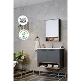 Balneom Banyo Karanfil Demonte 80 Cm Antrasit Lavabolu Banyo Dolabı Aynalı Üst Dolap
