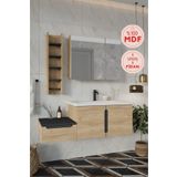 BALNEOM Banyo Zakkum 120 Cm Demonte Lavabolu Banyo Dolabı Dolaplı Aynalı Üst Dolap Havluluk