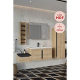 Balneom Banyo Zakkum Demonte 120 Cm Banyo Dolabı Aynalı Üst Dolap Boy Dolabı Ve Rafı Meşe