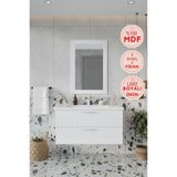 Balneom Erguvan 100 cm Gümüş Kulp Beyaz Ayna Lavabo Banyo Dolabı