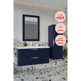 Balneom Erguvan 100 cm Gümüş Kulp Lacivert Ayna Lavabo Banyo Boy Dolabı