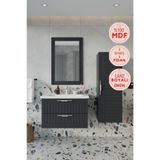 Balneom Erguvan 80 cm Gümüş Kulp Antrasit Lavabolu Aynalı Üst Banyo Boy Dolabı