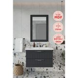 Balneom Erguvan 80 cm Gümüş Kulp Antrasit Lavabolu Aynalı Üst Banyo Dolabı